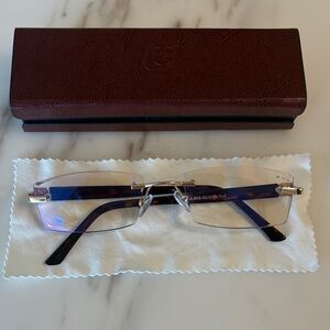 +.75 Rimless Readers: Anti-Reflective BL Peach Lens/Tortoise Acetate Temples